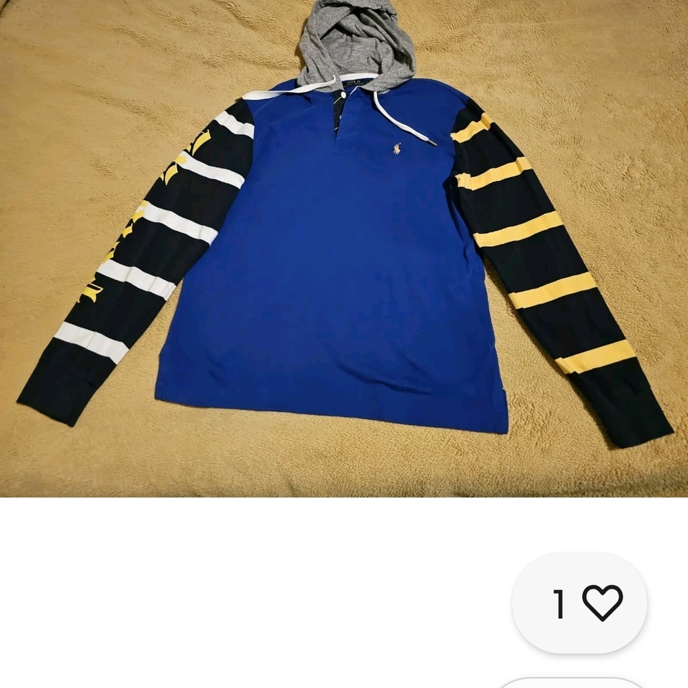 Blue and Black Striped Long Sleeve Polo Shirt